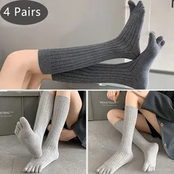 1/4 Pairs Toe Socks Long Stockings Women Girl Cotton Striped Solid Keep Warm Simple Leg Pile Student Five Finger Thermal Socks