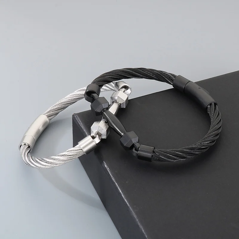 Rock Stainless Steel Twist Cable Bracelet for Men Women Rope Bangle Fashion Minimalist Biker Jewelry Daily Party Gift