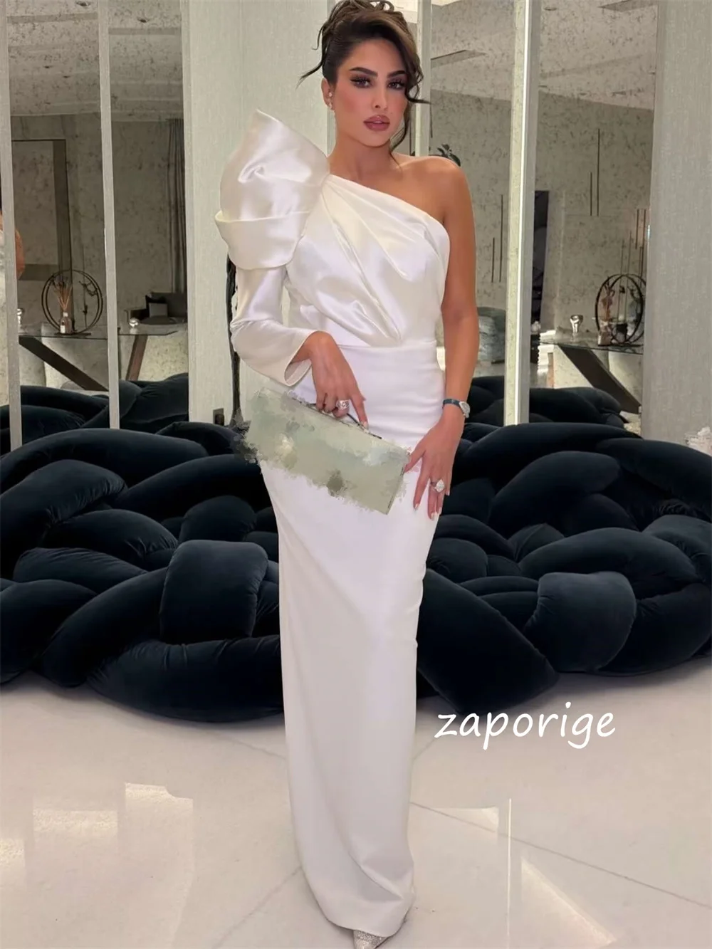 Customized Fashion Jersey Pleat Straight One-shoulder Long Dresses Bespoke Occasion Celebrity Elegant Chinese Style