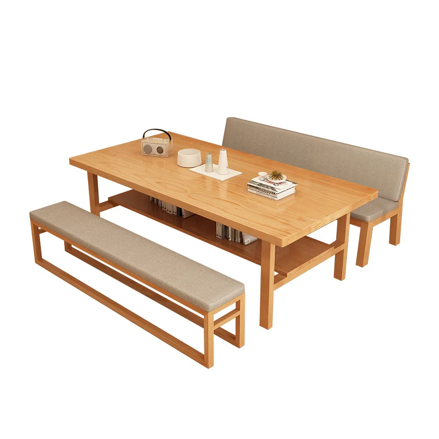 Log style simple solid wood double-layer desk to the living room multi-purpose table children and students tutoring