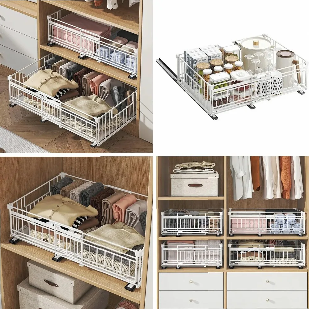 

2 Pcs Expandable Pull Out Cabinet Telescopic Drawers Organizer,Adjustable Width 32.5-50cm, Slide Drawer Storage,Kitchen Storage