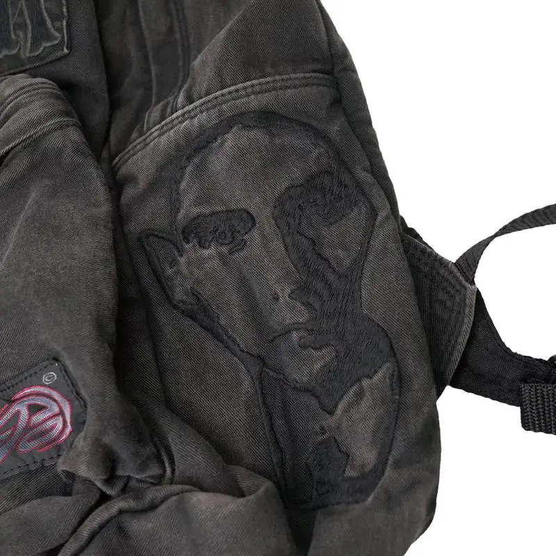 American Style Composite Pattern Embroidered Denim Canvas Backpack For Women Personalized And High-end Student Backpacks Trendy image 5