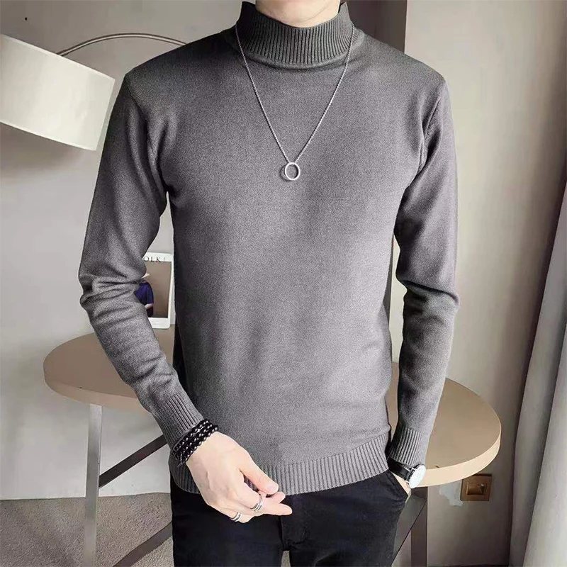 

Autumn Winter Solid Color Simple All-match Bottoming Sweater Hombre Long Sleeve Loose Casual Knitted Top Men Half Collar Jumpers