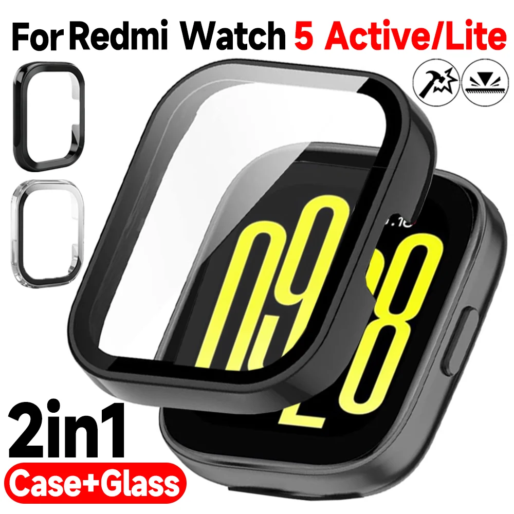 

1-2pcs Glass+Case for Redmi Watch 5 Active/Lite Tempered Glass Screen Protector Hard PC Protective Bumper Anti-Scratch Cover