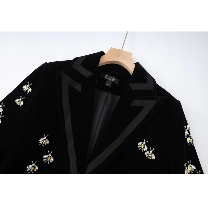 Women Long Sleeve Turn-Down Collar Suit Coat Handmade Beading Animal Coat