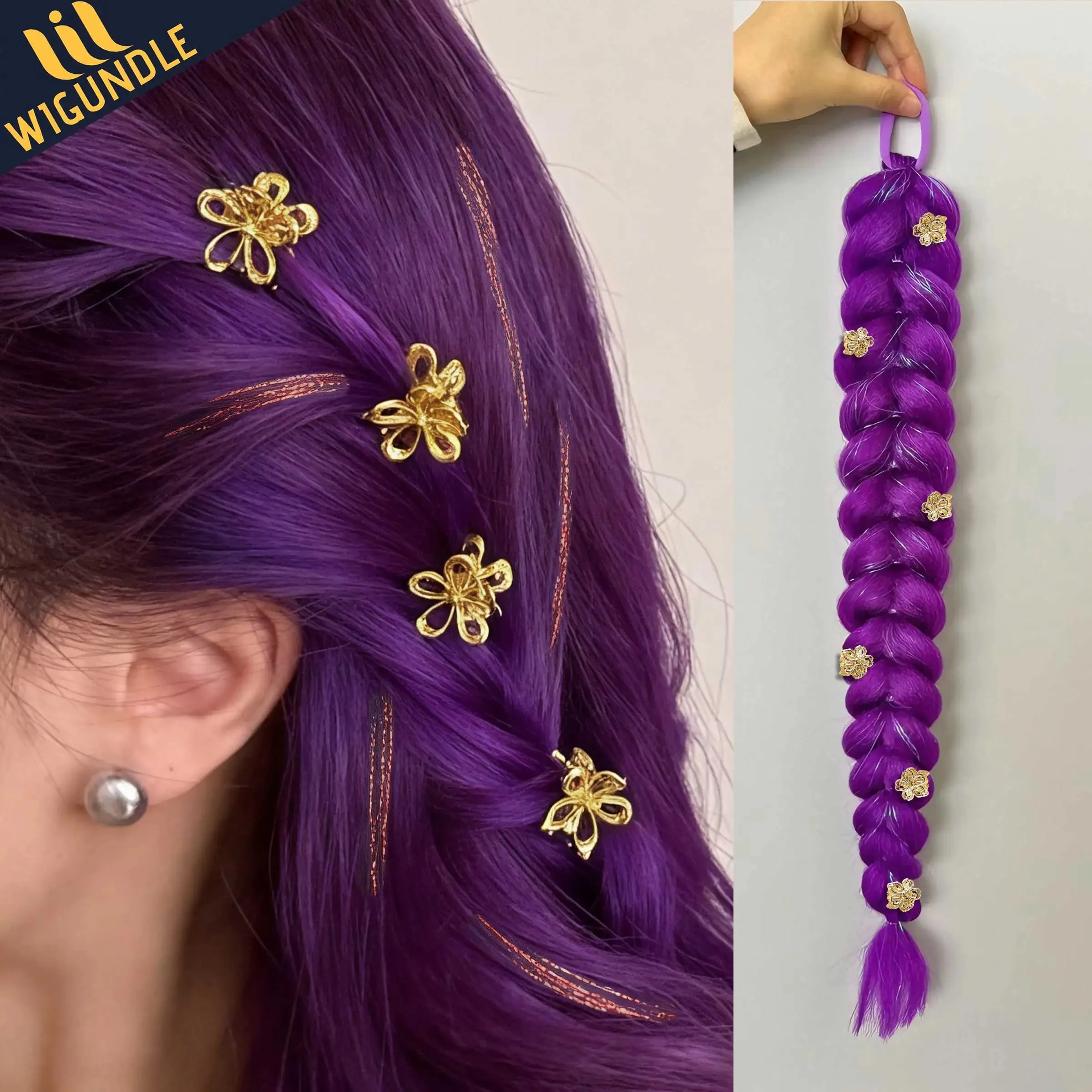 Ru mi Synthetic Braids Purple Hair Ponytail Costume Hairstyle 26inch Long Ponytail with Clips for Kids Girls Halloween Christmas