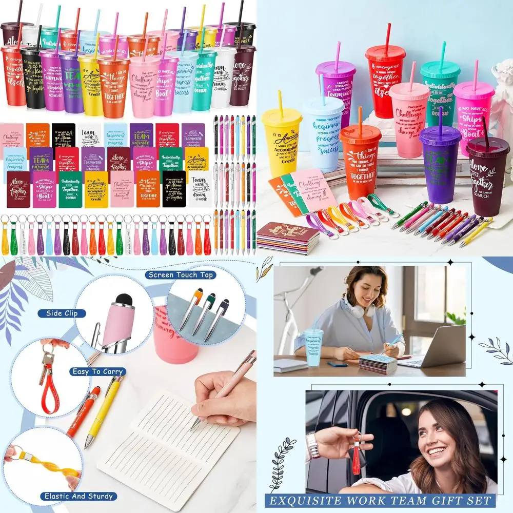 

24 Packs of 96-Piece Team Recognition Gifts: 24 oz Motivational Plastic Cups with Lids and Straws, Notepads, Ballpoint Pens, and