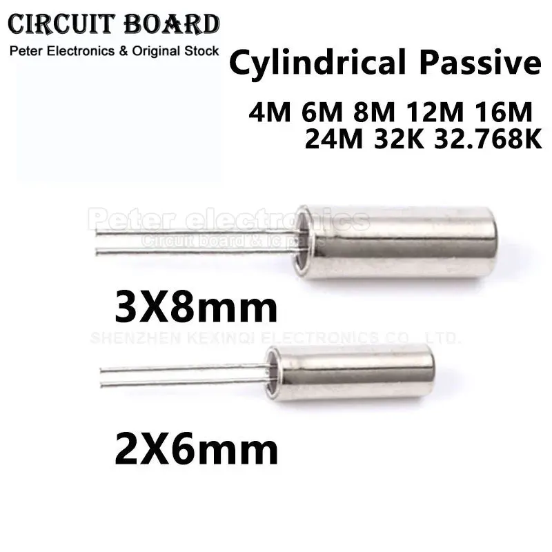 10pcs Cylindrical Passive Crystal Oscillator Quartz 32.768K DIP 2Pin Quartz Crystal 6M 12M 32k 24M 32.768M Hz 3x8 3*8 2x6 2*6mm