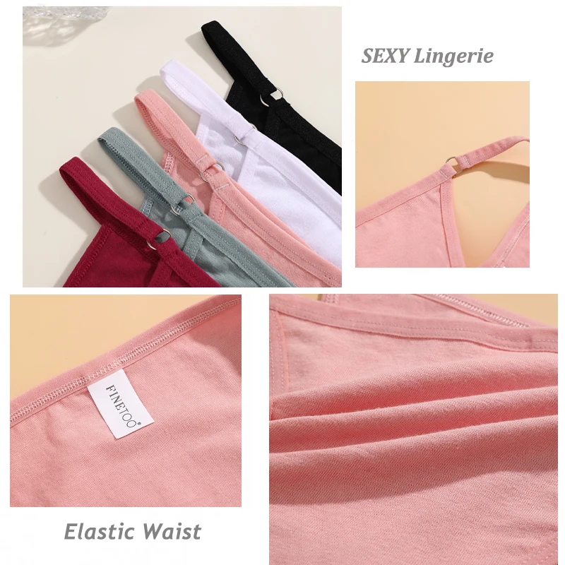 5PCS/Set Women Cotton Briefs Sexy Low Rise Panties Metal Ring Hollow Breathable Underwear Solid Color Comfortable Lingerie M-2XL image 3