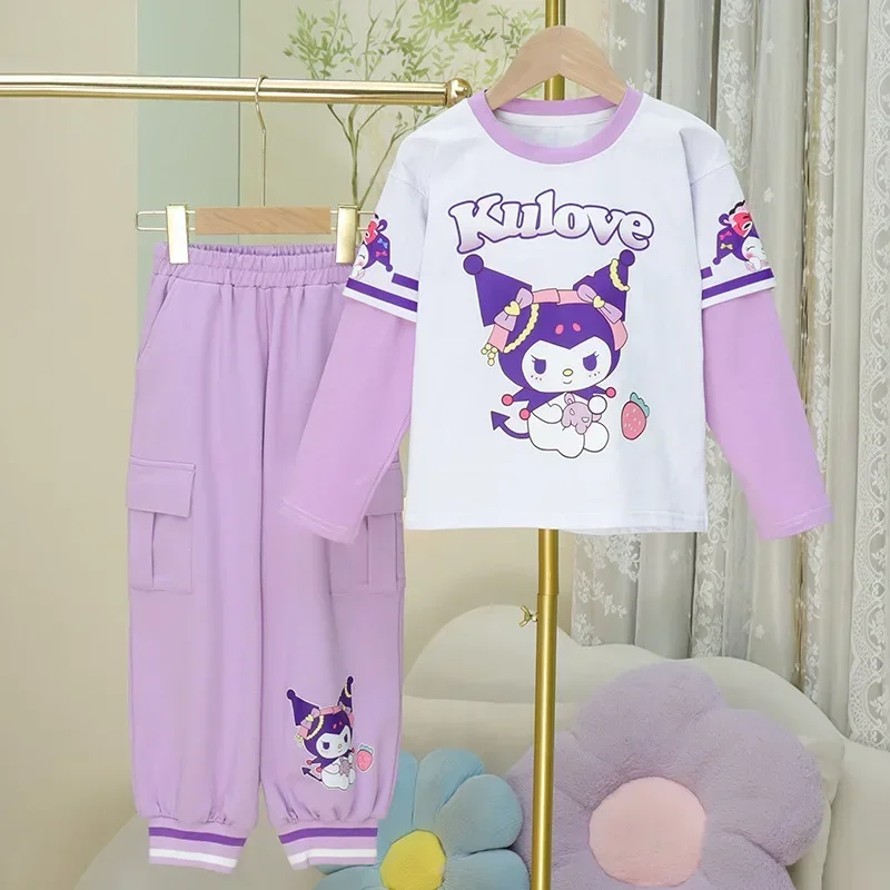 

Spring Autumn Kawaii Sanrio My Melody Ins Long Sleeved T Shirt Cute Children Cinnamoroll Fashion Two-piece Casual Pants Gifts