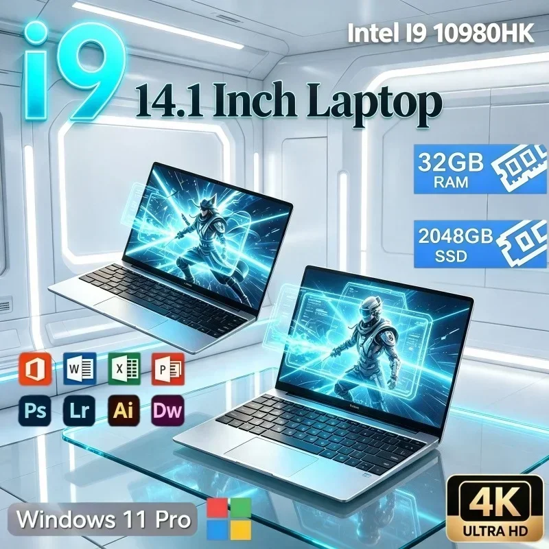 High Speed 14.1 Inch Laptop PC Intel Core i9 10980HK Windows 11 32GB RAM 2TB SSD Notebook For Office Daily Multi‑scene Use