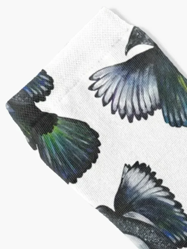 Magpie em pintura de vôo (aquarela escova seca) meias feliz hóquei masculino meias marca de luxo feminino