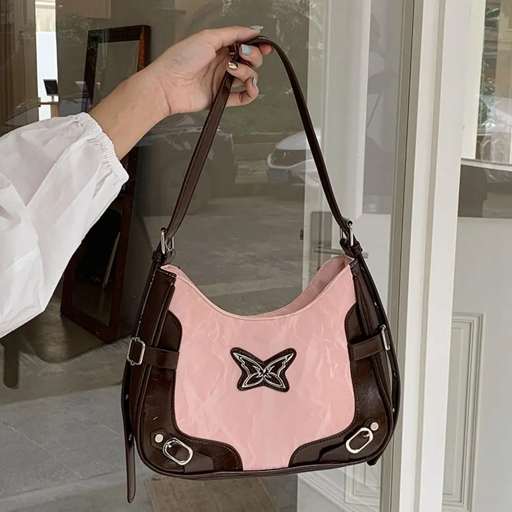 

Portable Pu Leather Butterfly Underarm Bag Rivet Handbag Retro Shoulder Bag Crossbody Bag Korean Style Shopping