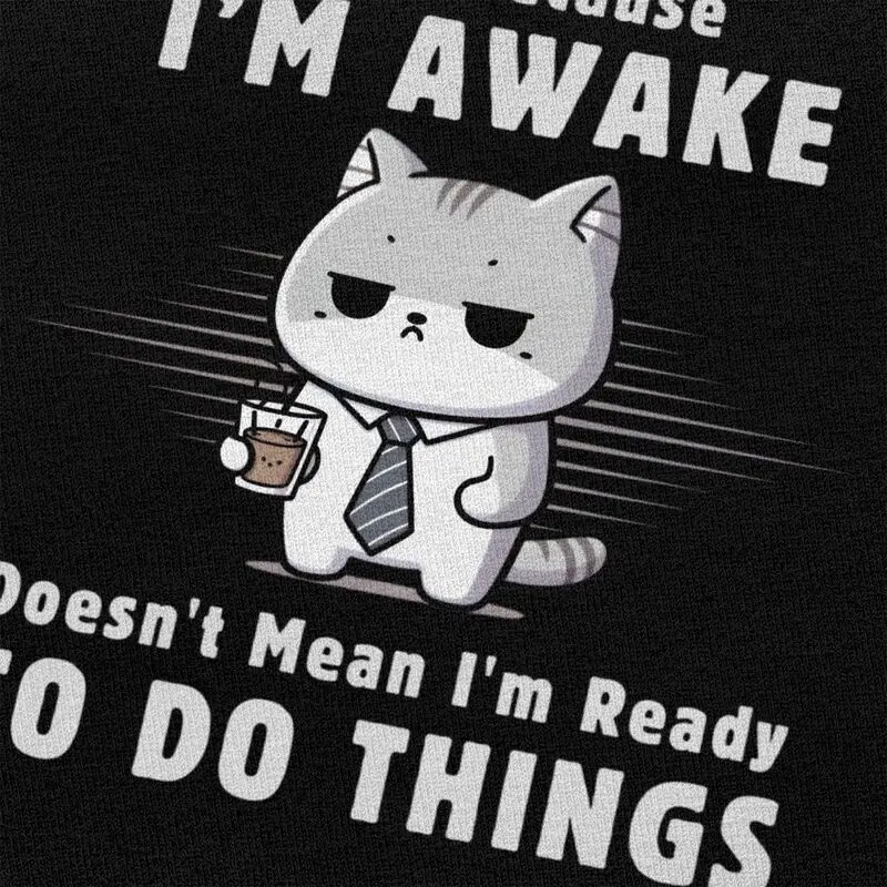 Мужская футболка с забавным котом и кофе, мужская футболка с коротким рукавом из 100% хлопка, футболки для отдыха, модные футболки