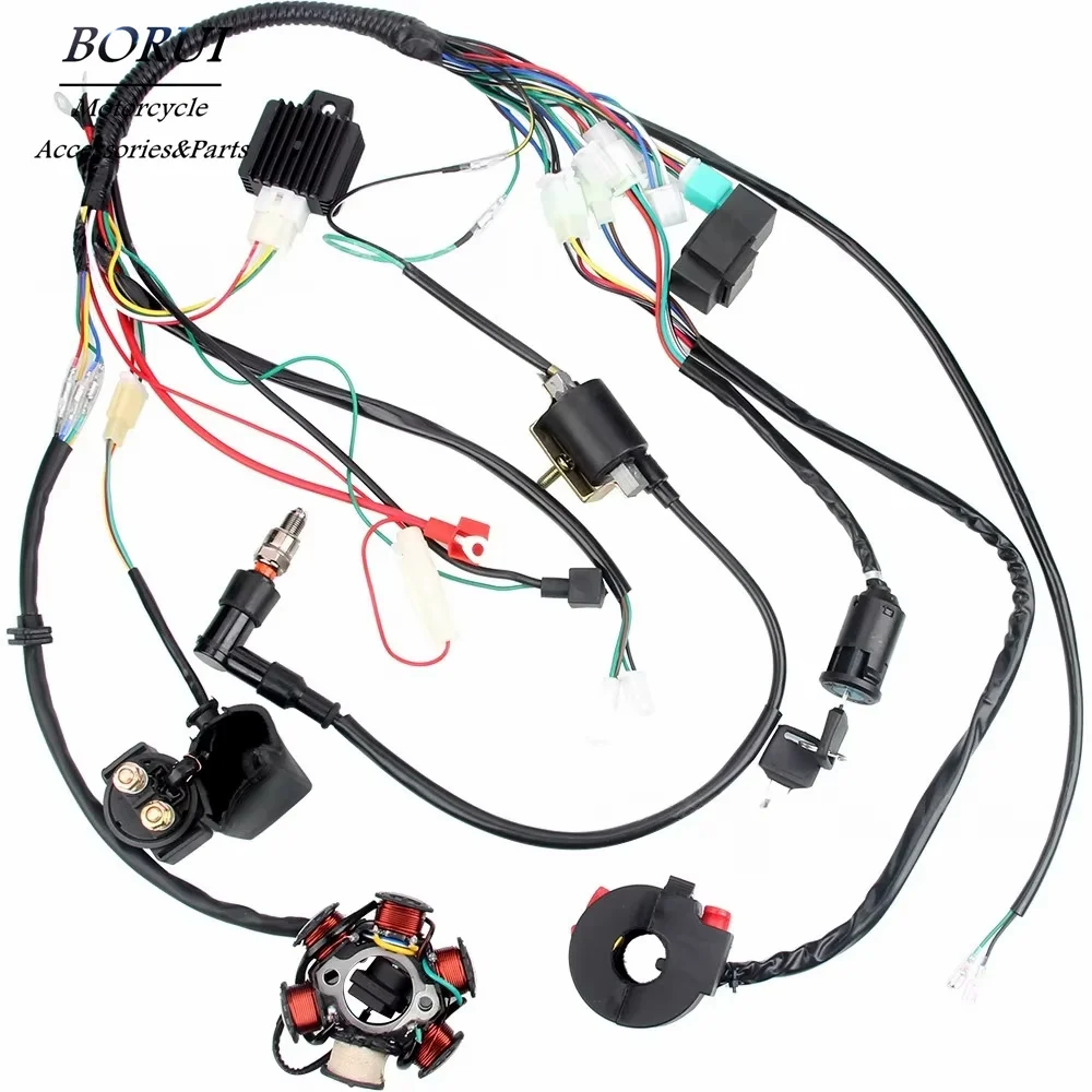 

Ignition Coil Wiring Harness CDI Spark Plug Rectifier Solenoid Key Switch Magneto Flywheel Stator Kit for 50 70 90 110 125cc