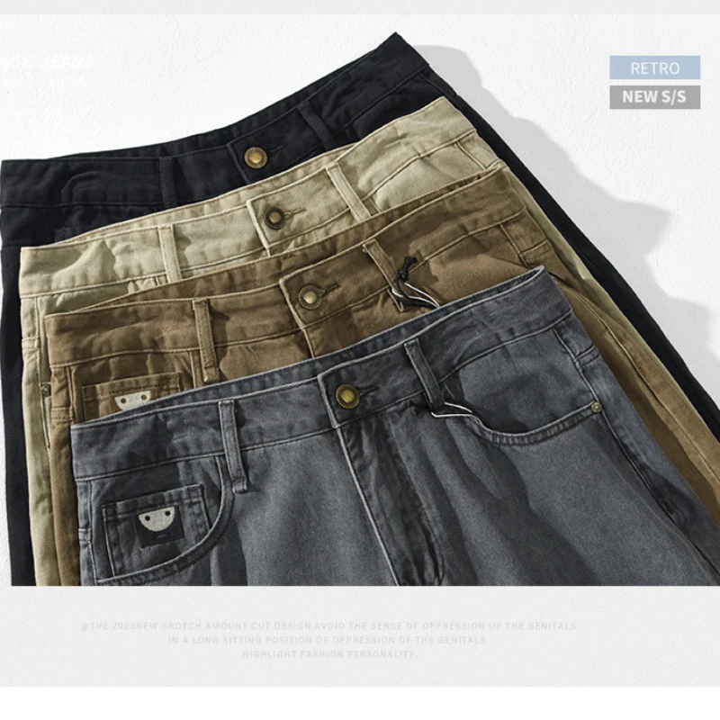 2024 Frühling Herbst neue Vintage lässige Herren jeans aus reiner Baumwolle gewaschen weiche lose gerade Streetwear Cargo Jeans ag7271