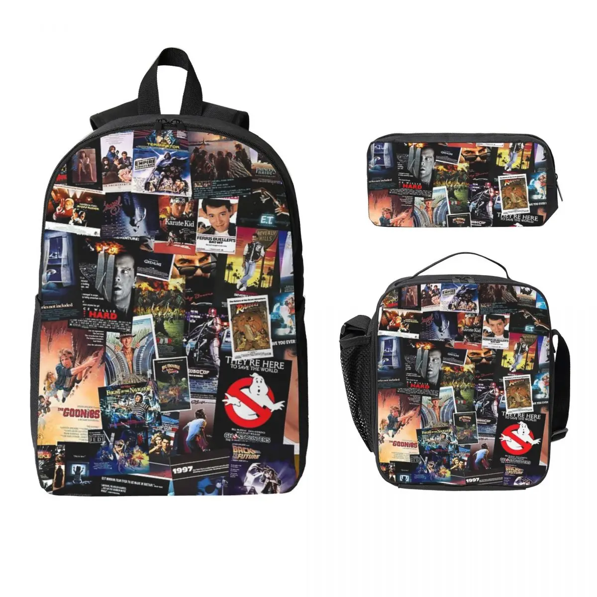 

1980s Movie Posters Backpack Student Boys Girls BookBag School Bag Computer Shoulder Bags 3ps Insulated Lunch Bag Pencil Case