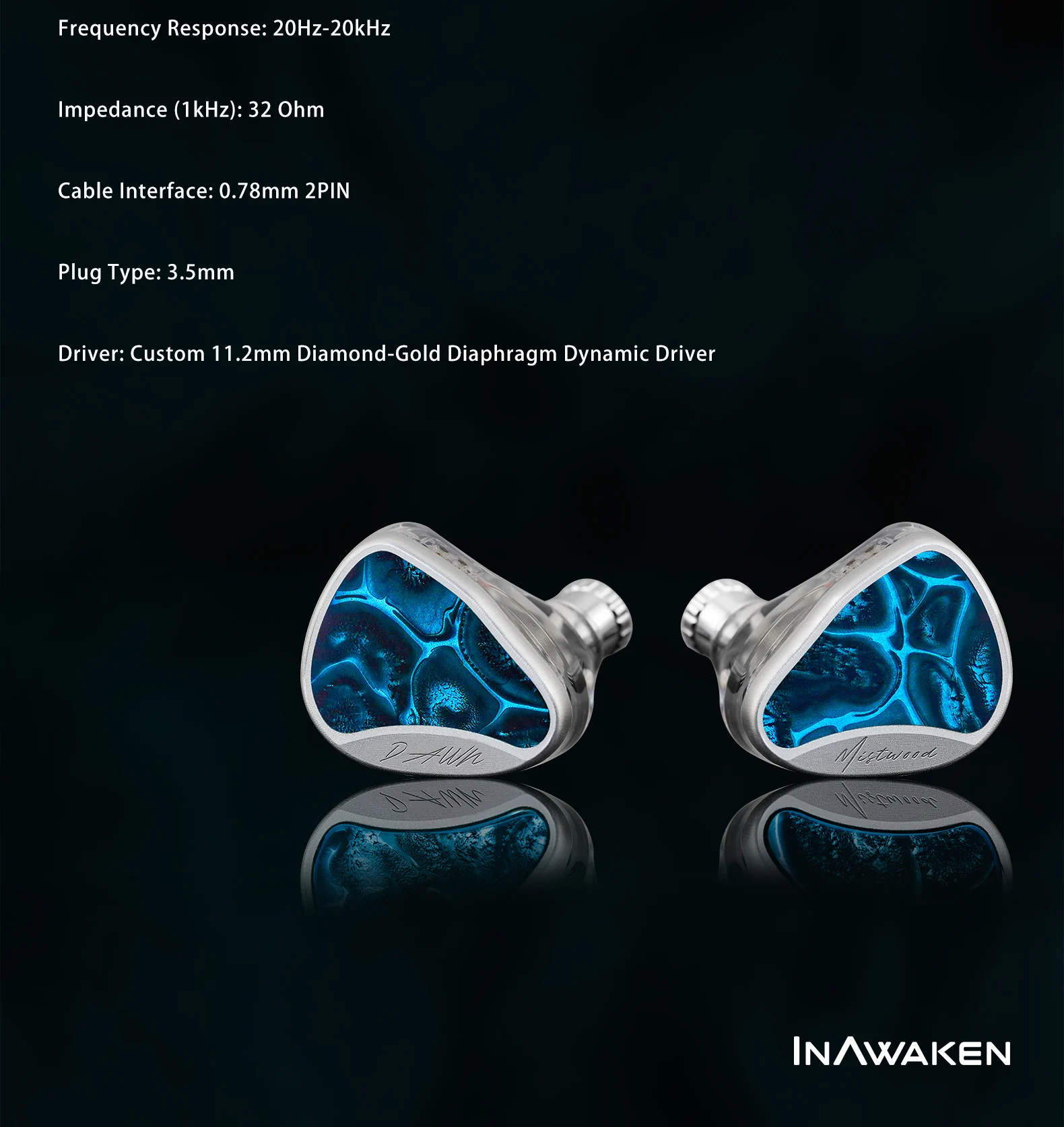 INAWAKEN Dawn Mistwood In-Ear-Monitor mit 11,2-mm-Diamant-Gold-Membran-Treiber und ergonomisch präziser 3D-gedruckter Kavität – Detail 10