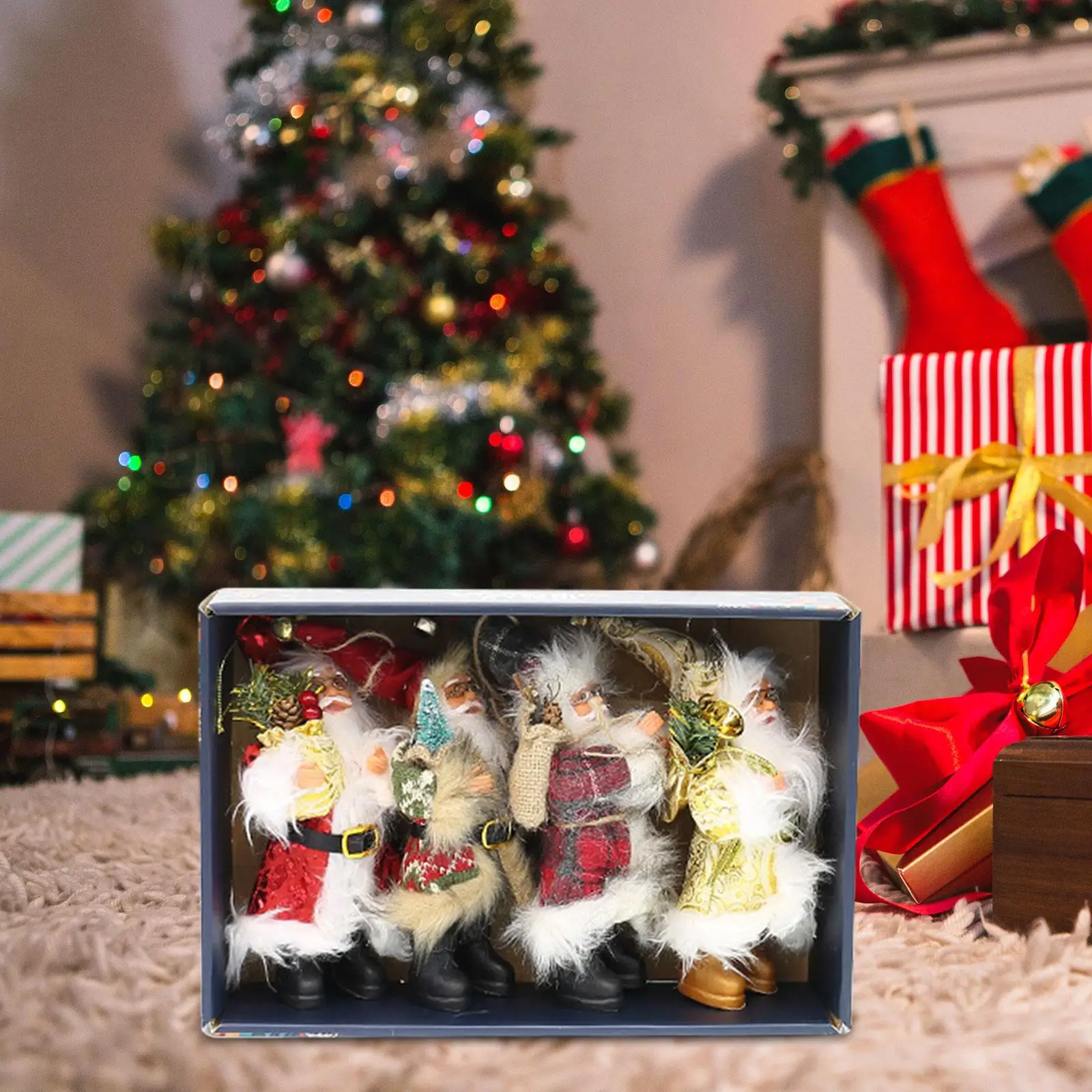 Adornos colgantes para árbol de Navidad, muñeco de Papá Noel de pie para tienda, 5 piezas