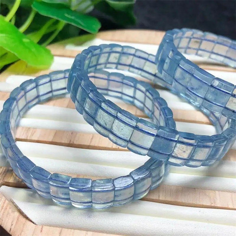 Natural Aquamarine Bangle Bracelet Fashion Women Healing Jewelry Gemstone Reiki Energy Stone Holiday Gift 6x11mm