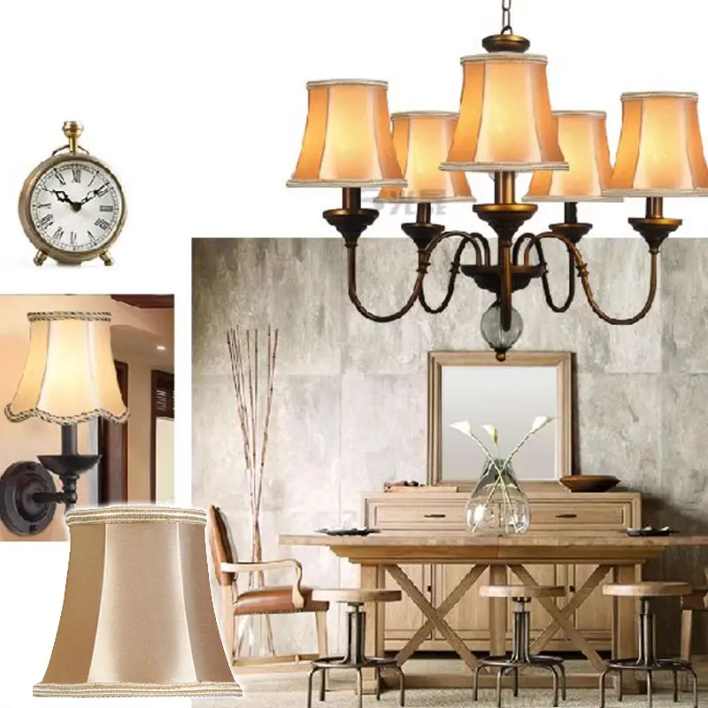 

E14 Cloth Fabric Lampshade Crystal Chandelier Wall Lampshade Diy Candle Lamp European Lamp Accessories Pointed Bulb Lampshade