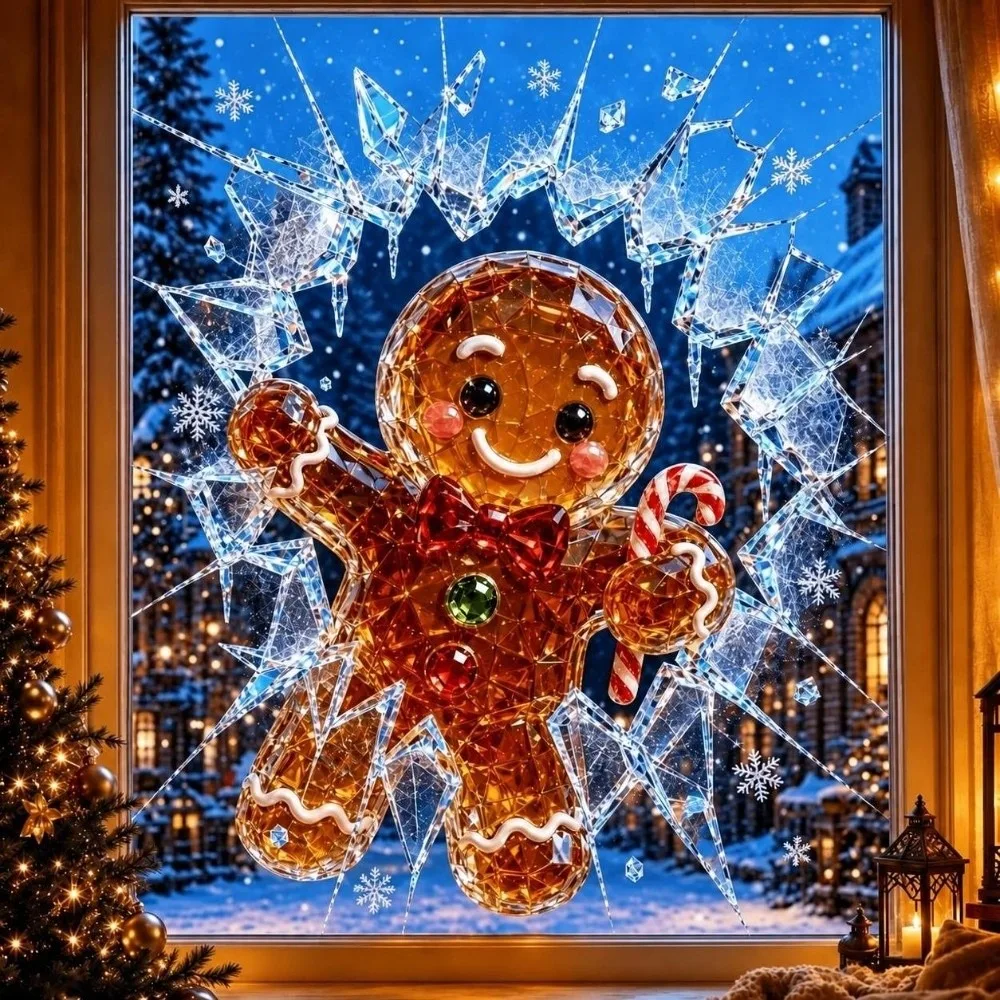 Broken Glass Effect Christmas Window Clings Removable Reusable PVC Art Decorations 3D Visual Effect Holiday Window Clings