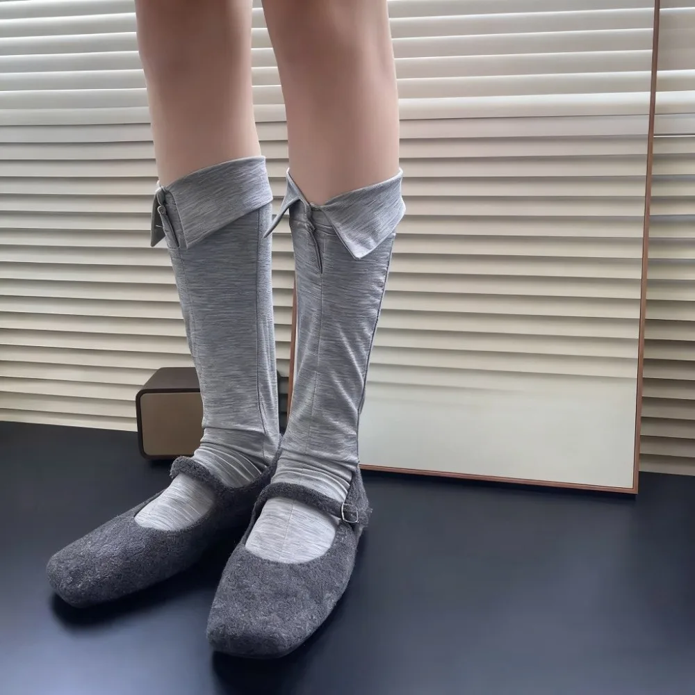 

Unique Button Flip Collar Socks Novelty Solid Color Polka Dot Socks Creative Hosiery Short Ankle Socks Female