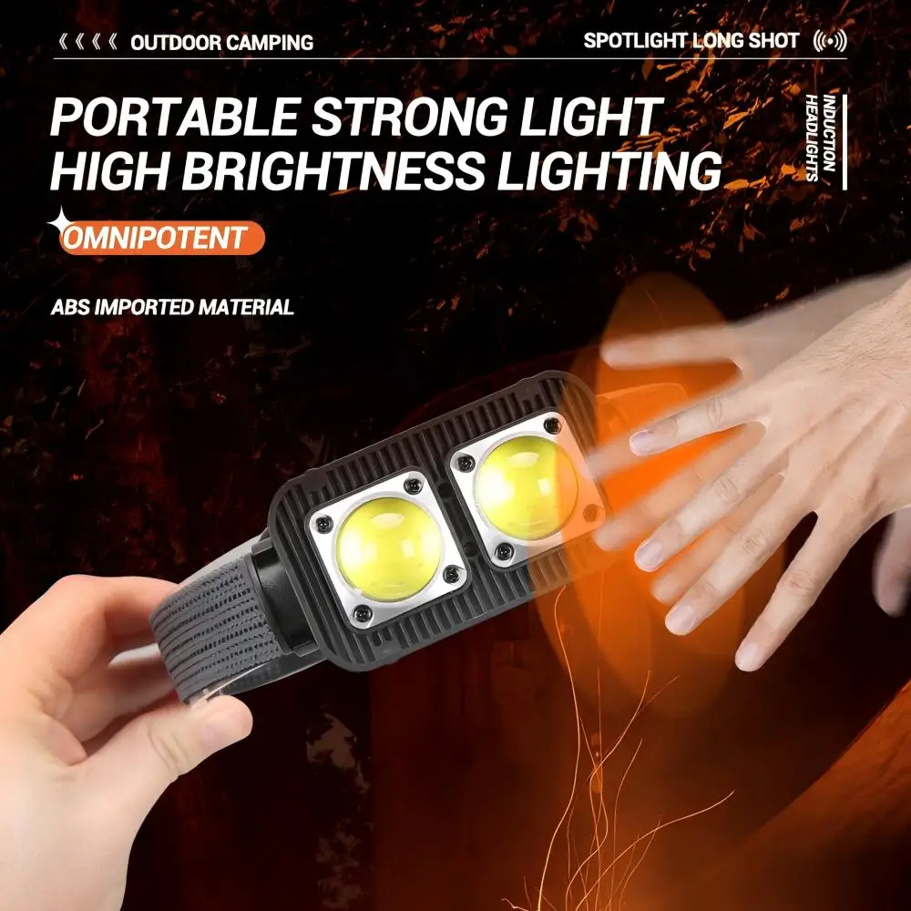 Portable Sensor COB LED Headlamp with Gesture Control 4 Modes Light Rechargeable Headlight for Outdoor Night Safety Work Camping