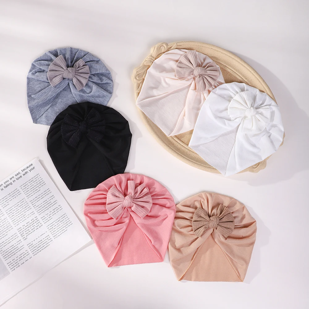 Big Bowknot Turban Hats for Baby Boys Girls Beanies Striped Thin Elastic Caps Bonnet Newborn Toddler 0-4T Headwraps 3 Styles