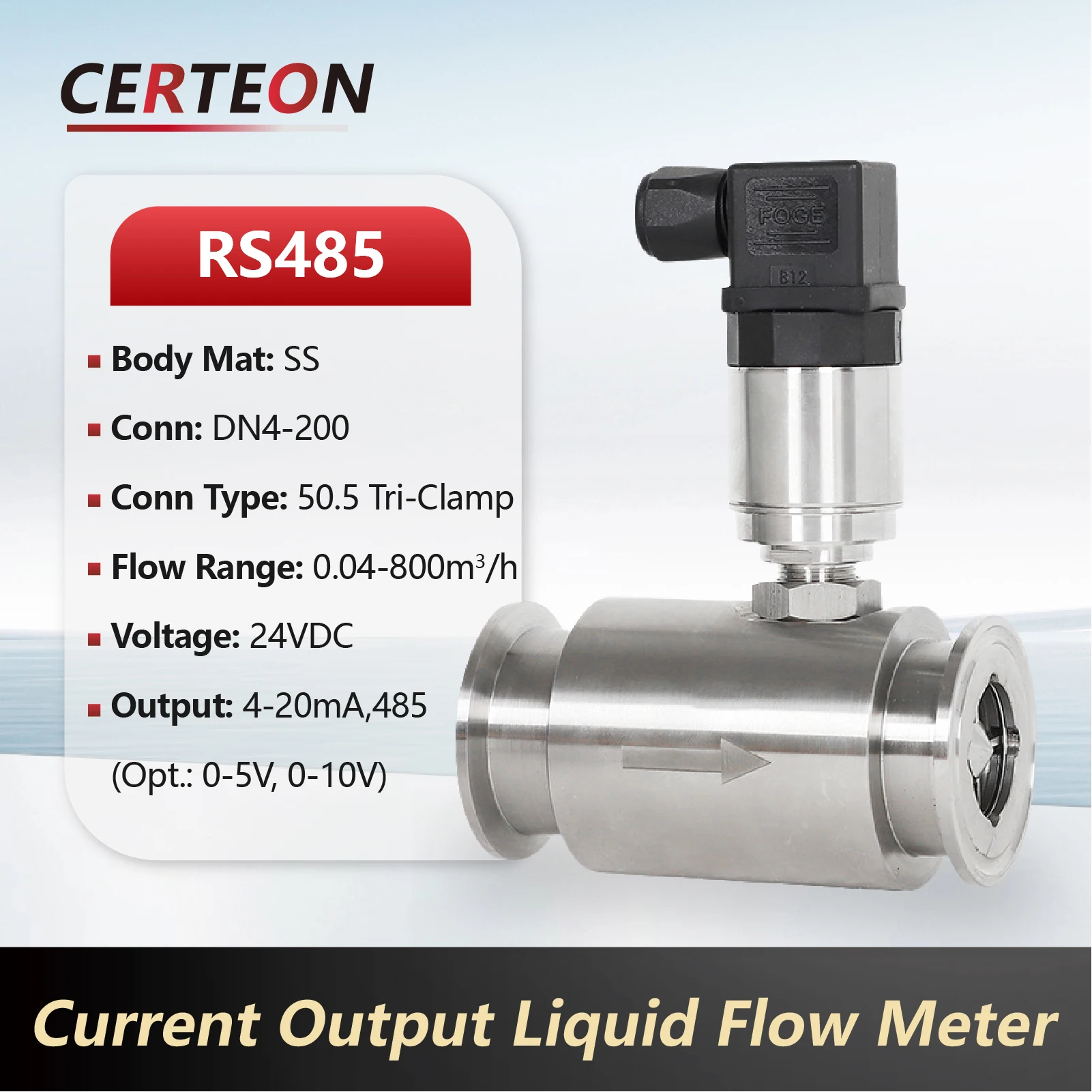 

LWGY Liquid Turbine Flow Meter Stainless Steel 304 Clamp Connection Sanitary Flow Sensor RS485 Output for Diesel Water Alcohol
