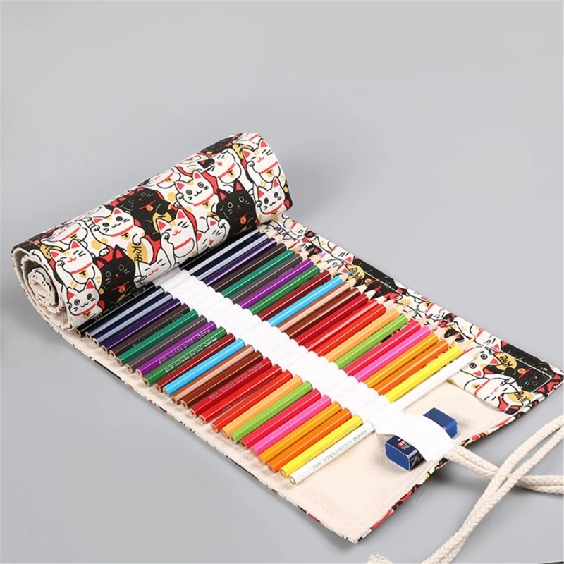 

Pencil Bag Pencil Roll Bag Canvas Pencil Case Large Capacity Pencil Wrap Lovely Animal Pencil Case School Supplies D2RC