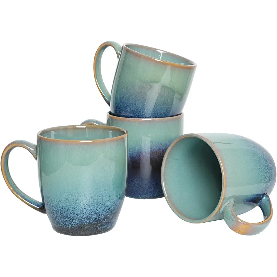 

Керамическая кофейная кружка, набор из 4 17 унций с большой ручкой для ежедневного использования, безопасная для микроволновой печи, уникальный дизайн с реактивной глазурью бледно-зеленого цвета, идеальный вариант