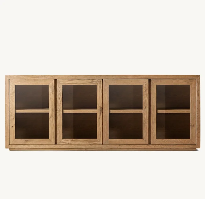 

# Modern Home Furniture Reclaimed Oak Thin Frame Glass 4-door Sideboard For Living Room
