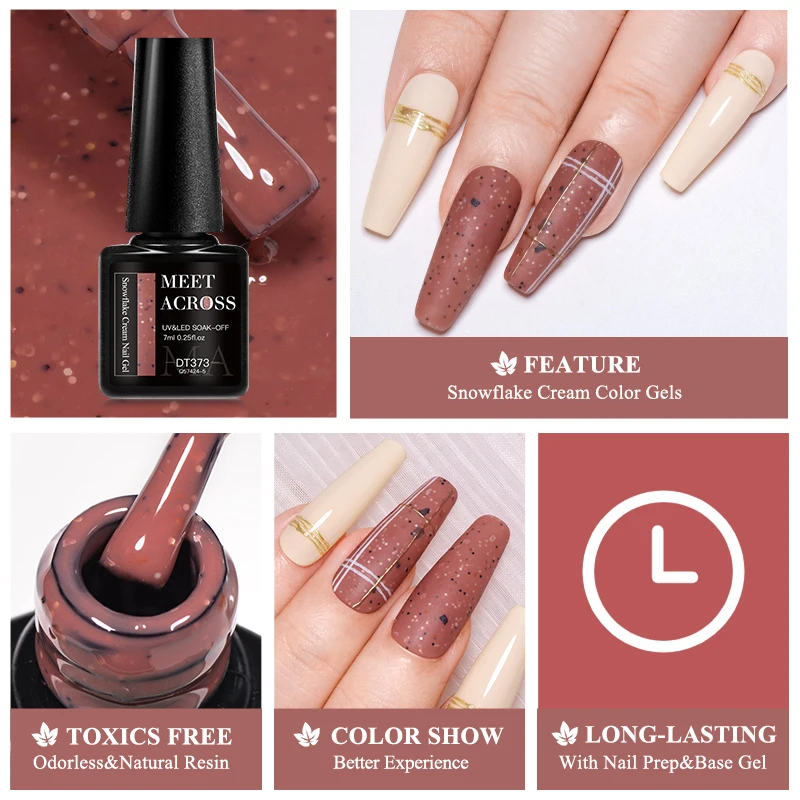 يجتمع ACORSS 7 مللي ندفة الثلج كريم بريق هلام طلاء الأظافر شبه دائم مسمار الفن الديكور UV/LED هلام الورنيش للأظافر مانيكير