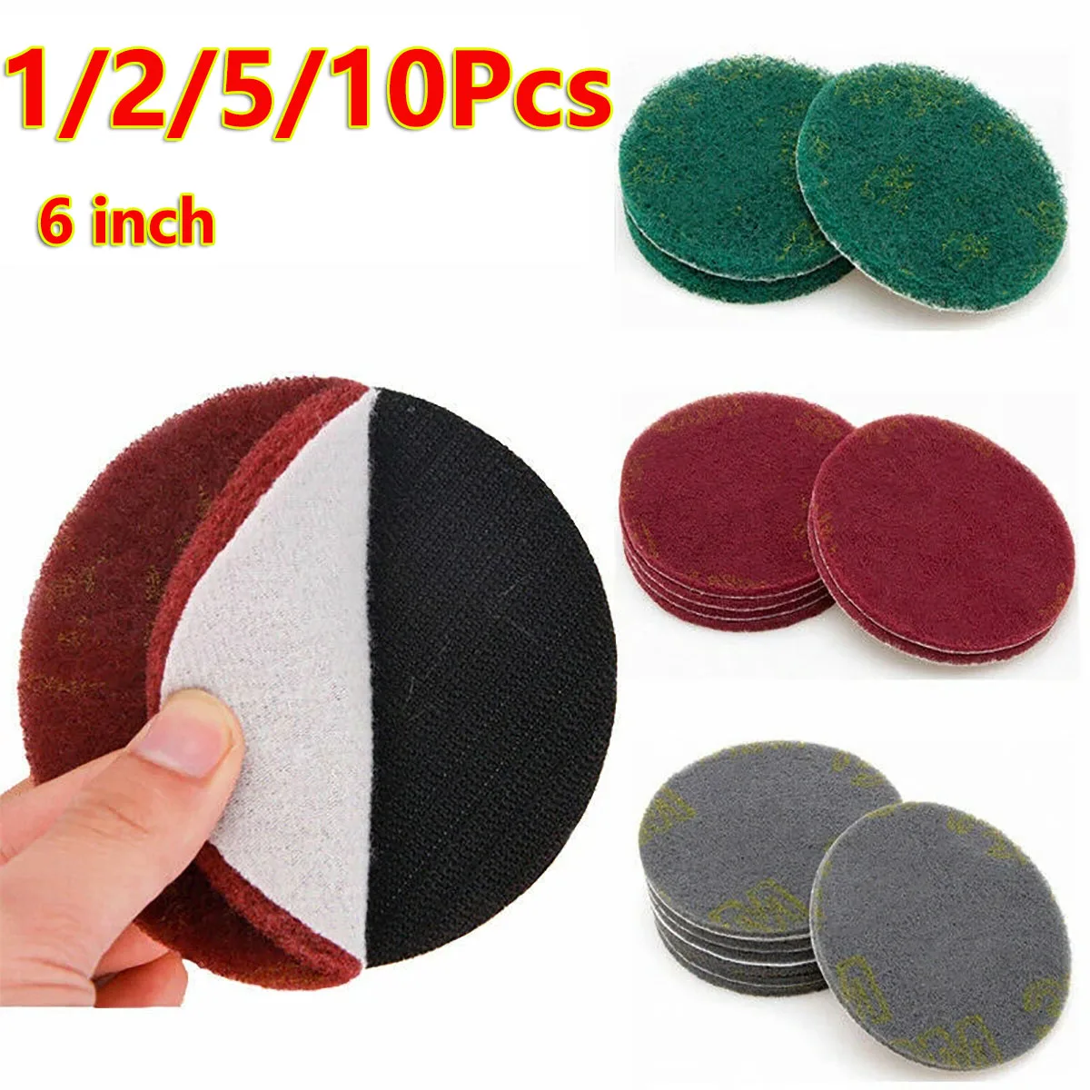 1/2/5/10Pcs 6 inch Scrubbing Pads Cleaning Cloth Scrub Pad Industrial Scouring Pads Nylon Polishing Buffing Pads Abrasive Tools