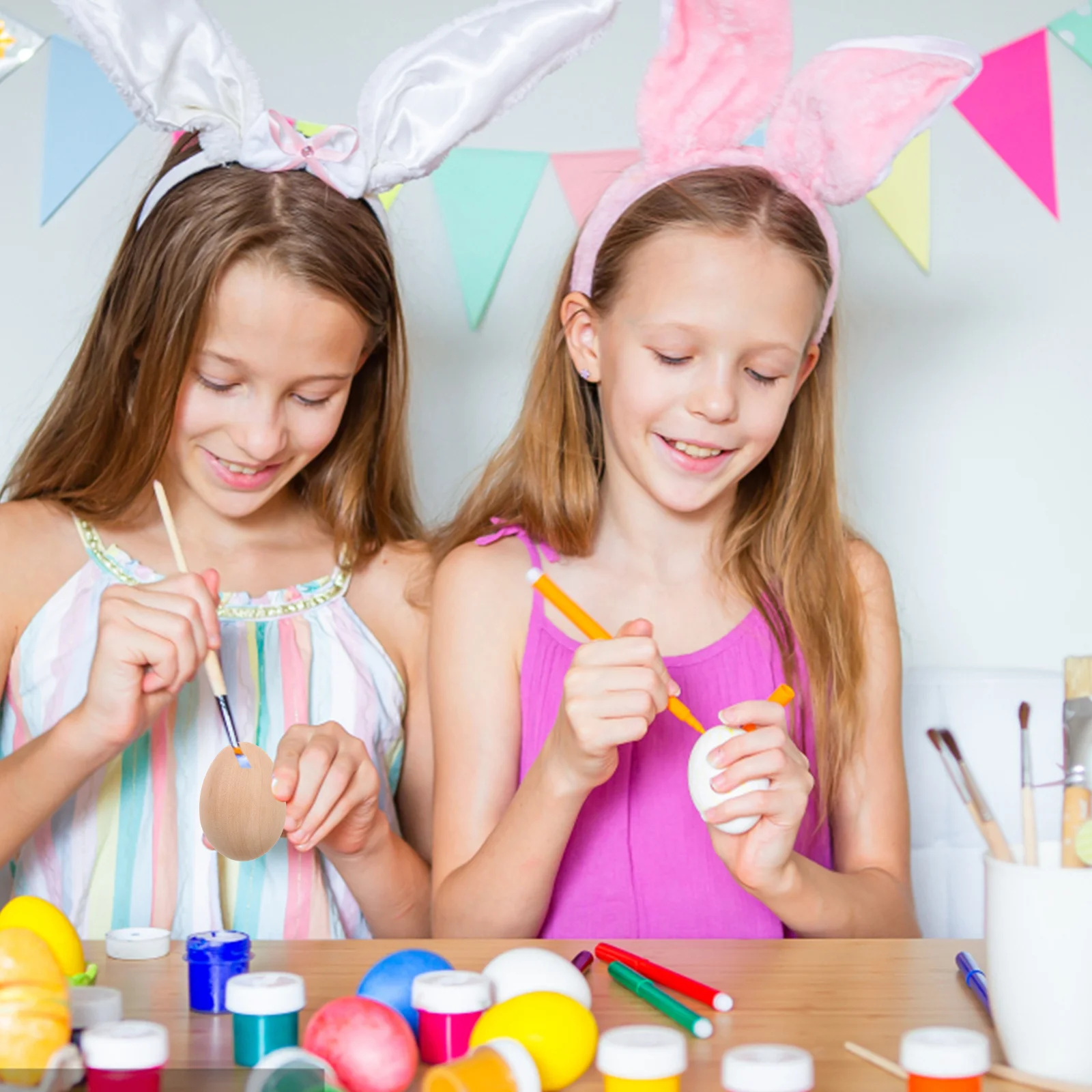 6Pcs Simulation Fake Eggs Unfinished Wood Eggs for Craft Painting DIY Wood Egg Decorations Party Supplies Art Supplies