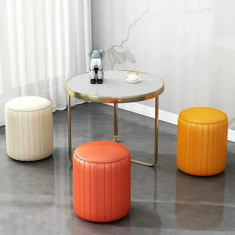 

Nordic Bedroom Stools Living Room Modern portable Relax Shoe Changing Foot Stool Hallway Leather Space Saving Tabouret Furniture