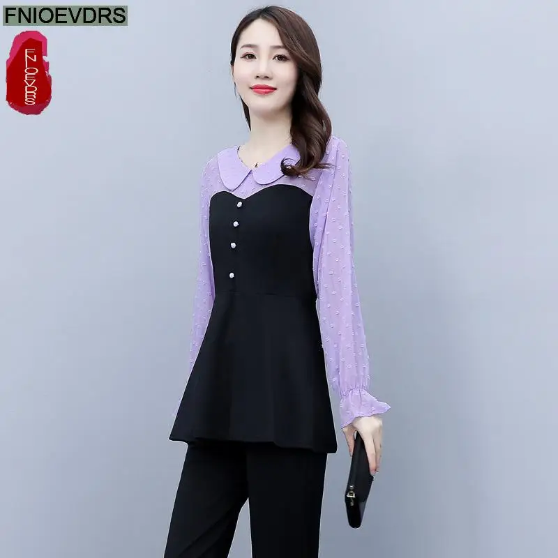 Loose Clothes Women 2024 Autumn Elegant Office Lady Button Shirts Casual Retro Vintage Peter Pan Collar Tunic Peplum Tops Blouse