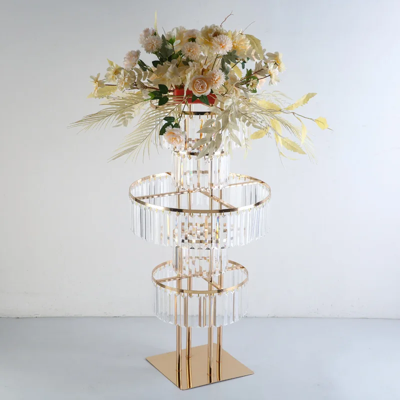 4PCS Luxury Fashion Flower Circle Arch Tower Stand Wedding Table Garland Bouquet Holder Floral Centerpieces Rack Backdrops Decor