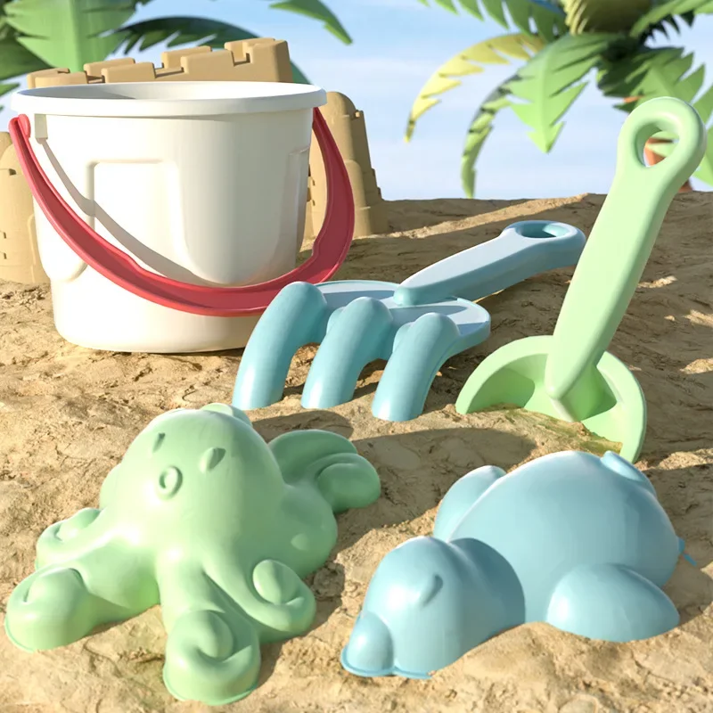 Crianças brinquedos de praia conjunto de jogo de areia 3/5 pçs kit de construção castelo de areia com balde de armazenamento pá ancinho moldes portátil ao ar livre brinquedo verão