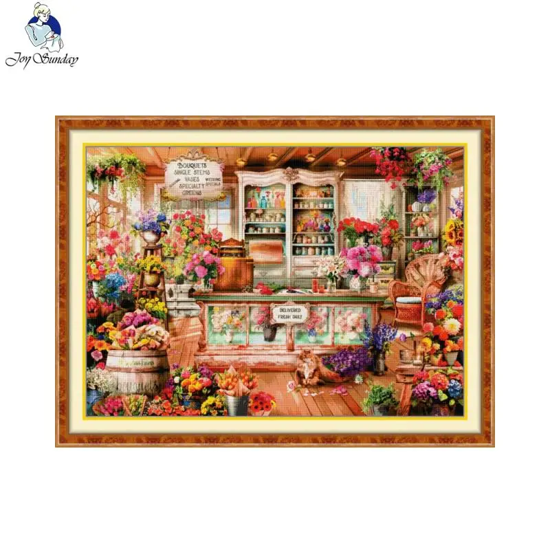 Joy Sunday Flower Shop Pattern Cross Stitch Kit Home Decor DMC Thread 16/14/11CT Counted Printed Canvas Hand Embroidery Set - view 2
