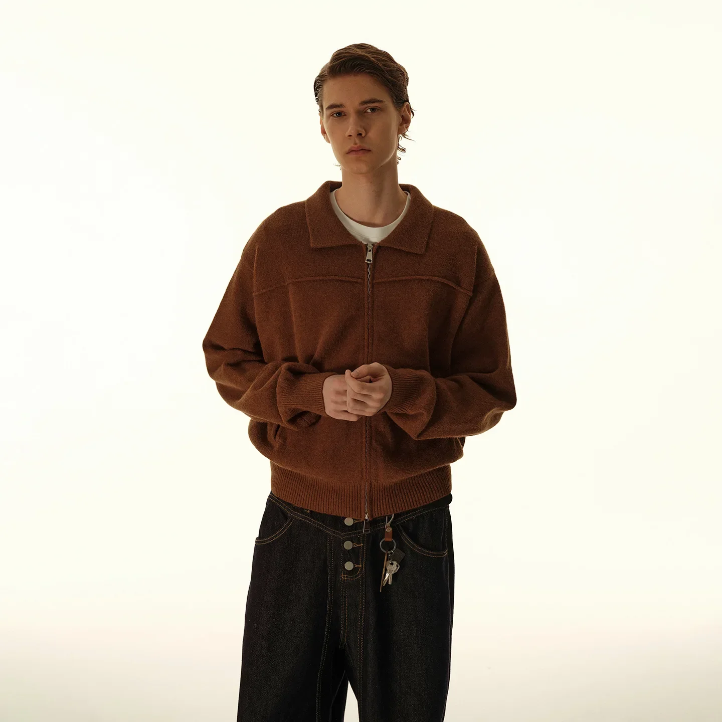 

American Style New Fashion Autumn Winter Men's Casual Trendy Vintage Turn-down Collar Long Sleeve Zipper Cardigans Male Coat