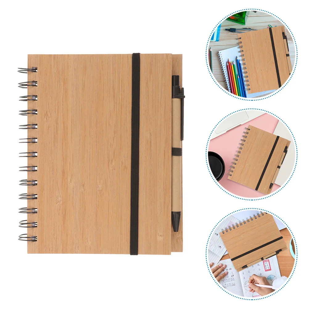 2 Sets Notebooks for Work Bamboo Spiral Notepad Notepads Small Office Memo Journal Multi-function Student