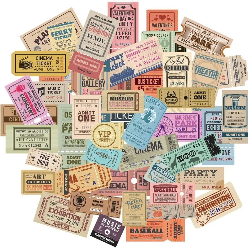 50PCS Vintage Ticket Stickers (Version 2) - High-Aesthetic Supplies for Journal Collage & DIY BulingBulingStickers Store