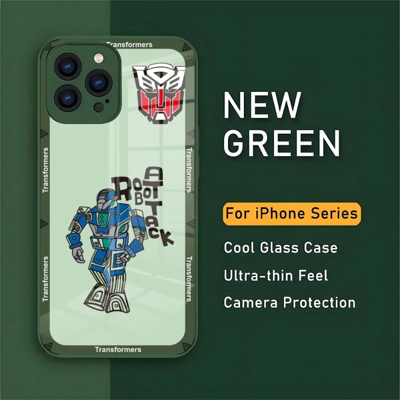 Transformers Phone Case For Iphone 14 13 12 11 Pro Max X XS XR 7 8 Plus 2020 SE Metallic Paint Glass Mobile Phone Case image 2