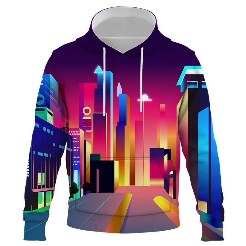 

new Urban tall buildings personality anime creation art cartoon 3D print hoodie pullover thin parent-child Unisex Sweatshirt