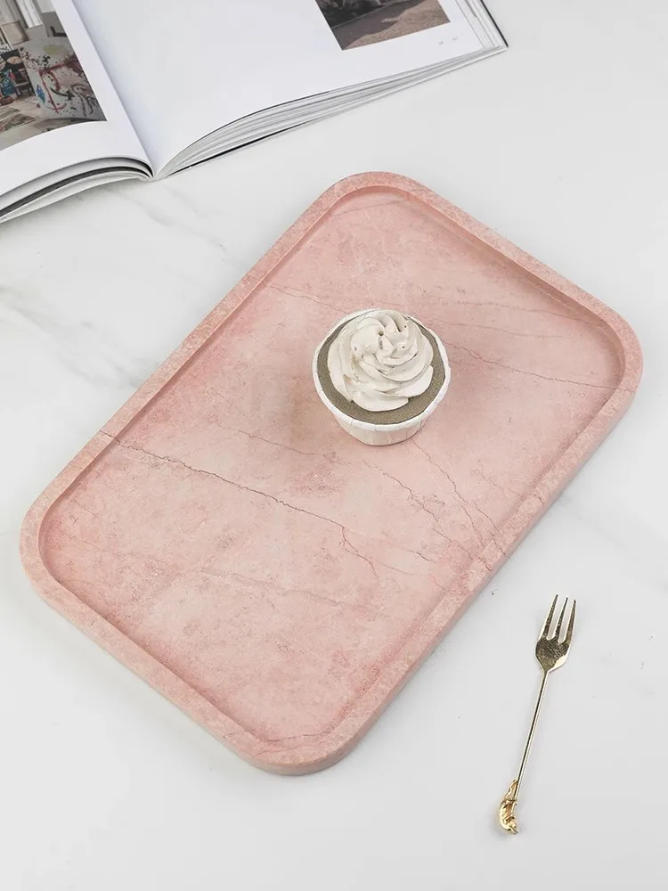 

Natural Pink Marble Tray Natural Line Texture Nordic Style Home Living Room Table Plate Snack Fruit Trays Bathroom Ltem