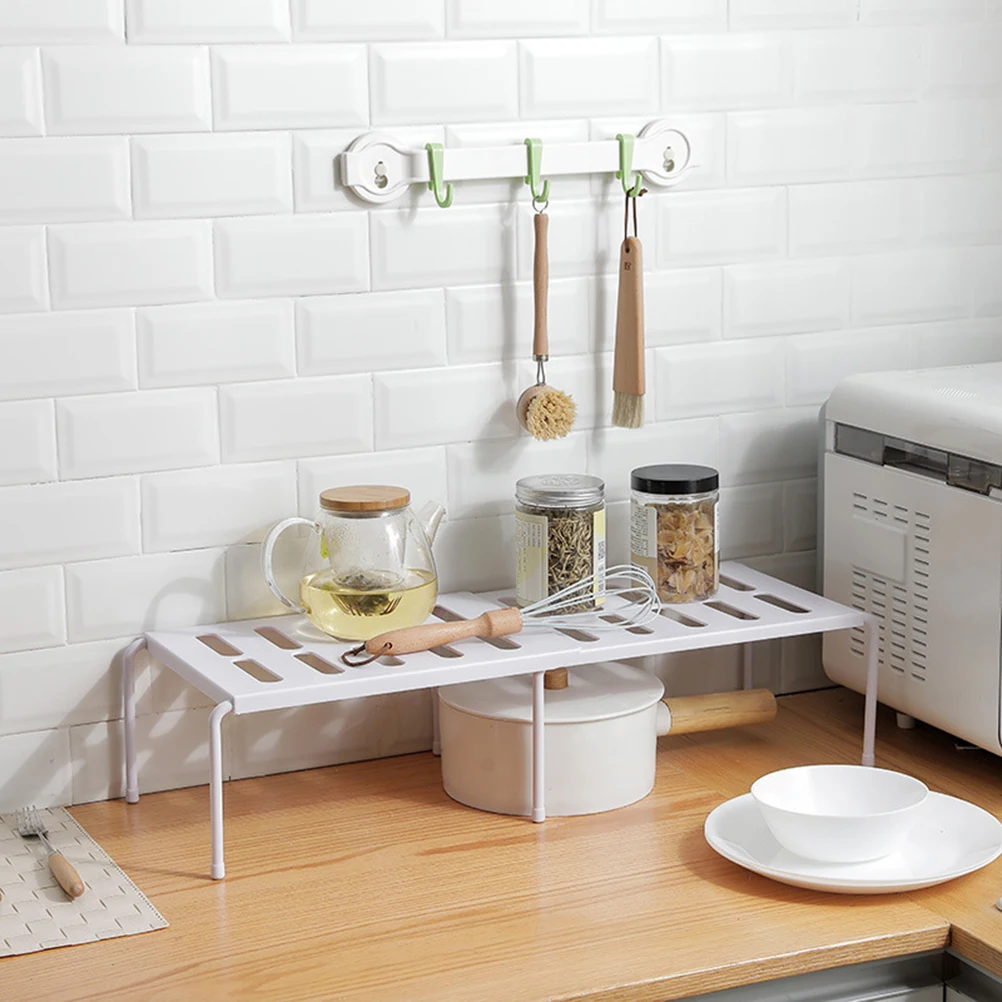 

Countertop Expandable Tableware Storage Shelf Rack Plastic Simple Seasoning Organizer Kitchen Space Saving