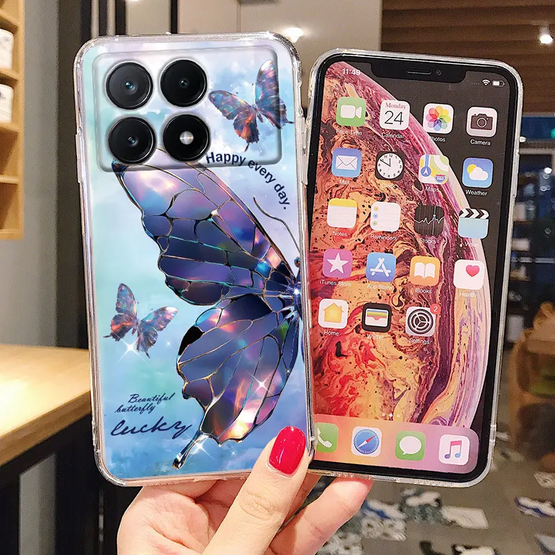 Cartoon Cat Love Flower Butterfly Girls Phone Case For Xiaomi Poco X4 M4 X5 Pro 5G X6 F6 Pro C40 Silicone Printed Silicone Cover