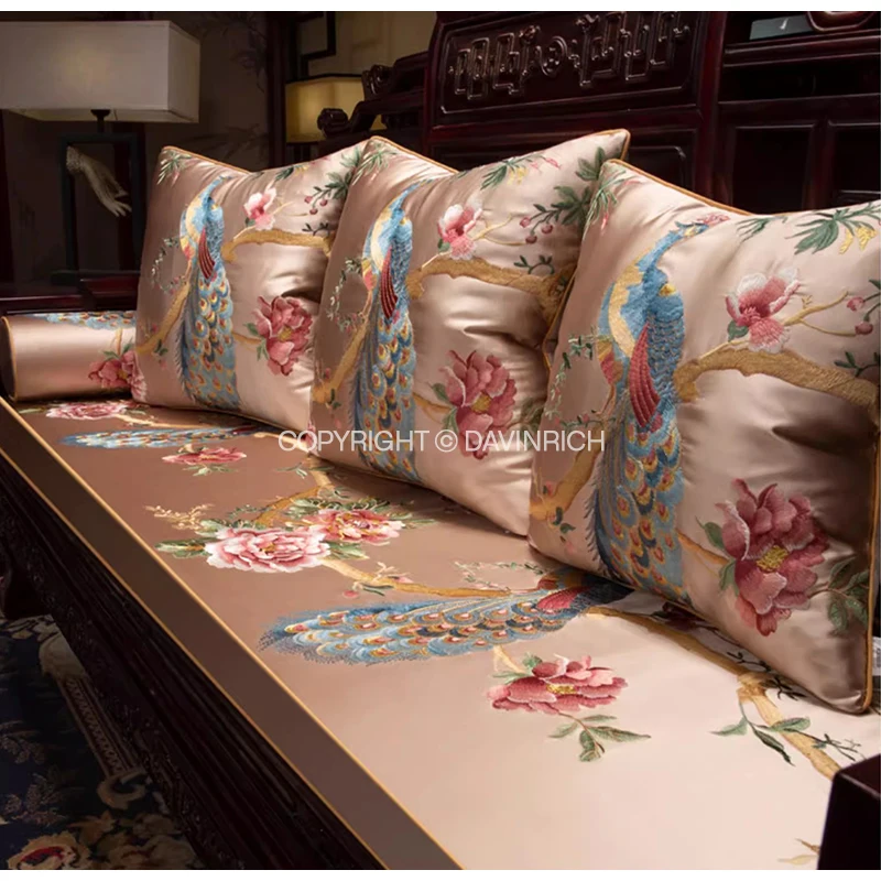 Imagem -02 - Davinrich-oriental Floral Praça Capa Almofada Silky Pavão Capa de Almofada Vietnam Artesanato Fronha para Sala Sofá e Quarto